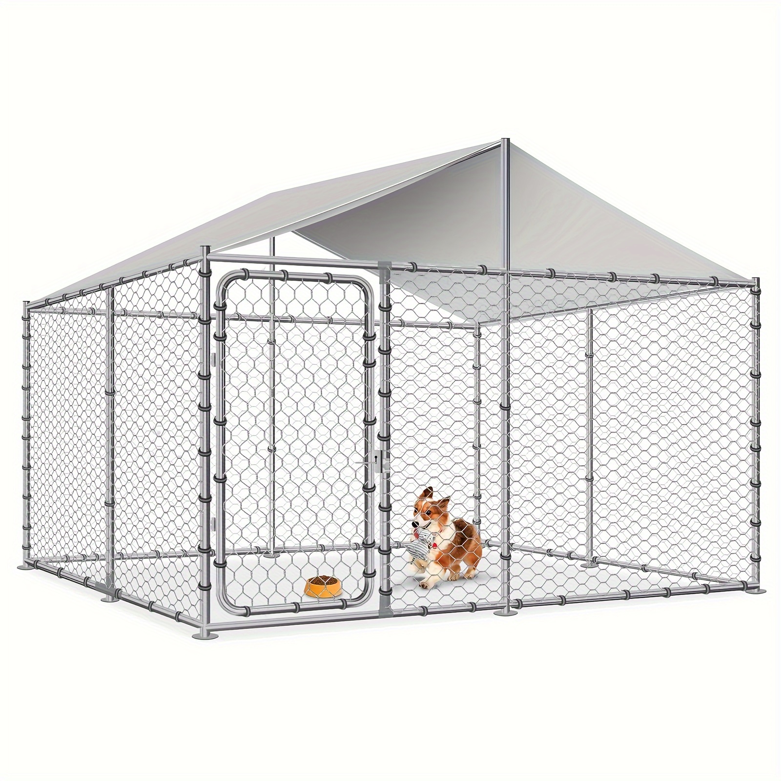 

Titimo Heavy Duty Outdoor Dog Kennel Large Dog Cage Galvanized Steel Pet Playpen House With Waterproof Uv-resistant Cover, Metal Mesh, Secure Lock (90 X 90 X 63 Inches)