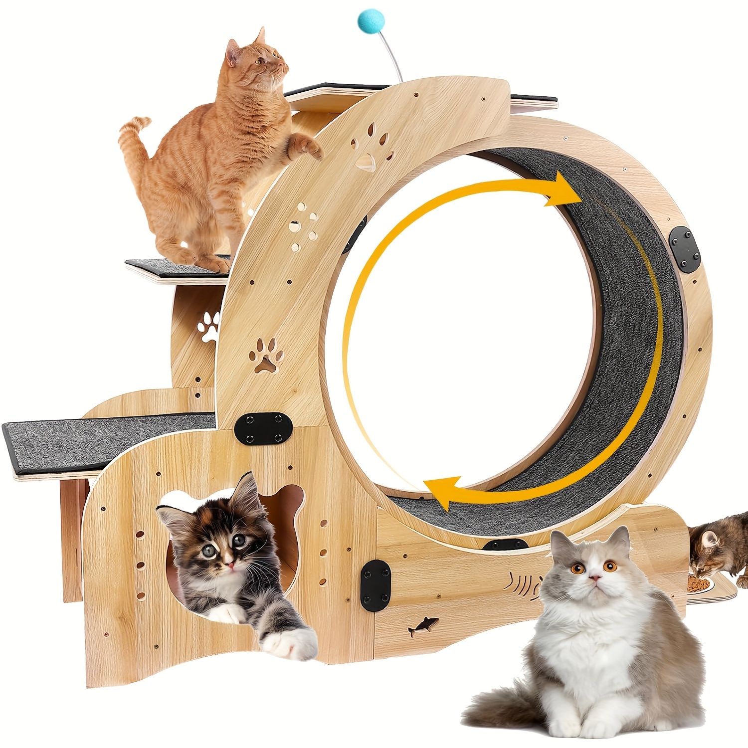 

Cat Wheel Exerciser, Cat Exercise Wheel Indoor Cat Treadmill, Large Cat Running Wheel With Ladder And Cat Bowl, Cat Running Wheel Suitable For Cat Health