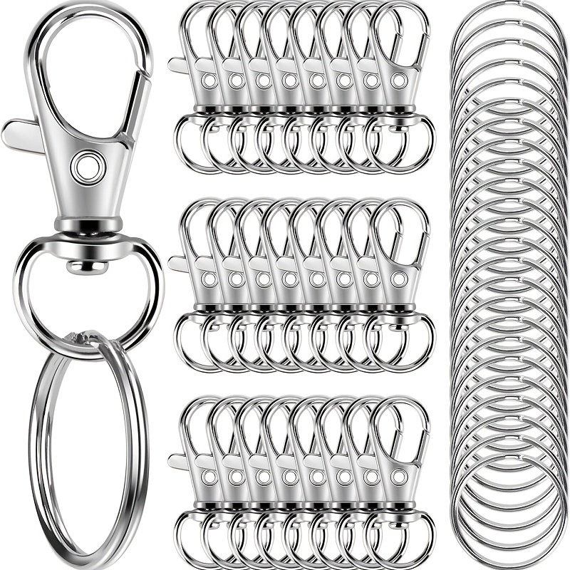 TEMU 48pcs Portable Men's Key Ring And Key Chain Set Combination - Key Ring Hook With Rotating Lobster Clasp, Suitable For Key Chain Hangers, Jewelry
