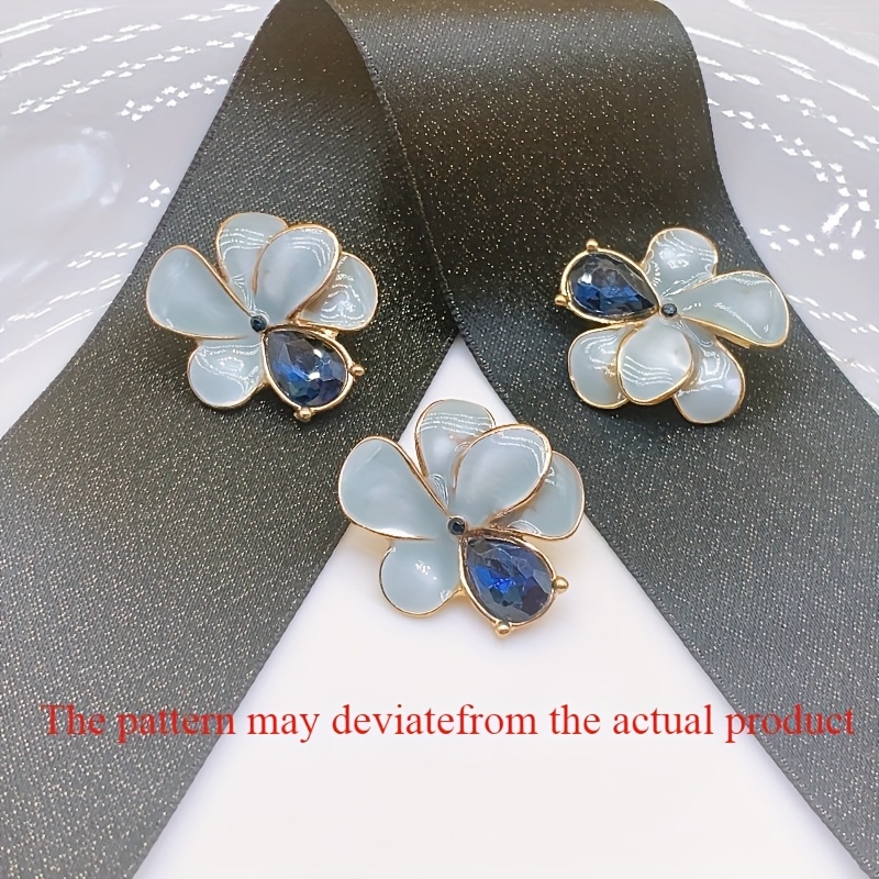 TEMU 5pcs Of Rhinestone Buttons In A Flower Shape, Blue Enamel Diamond Buttons, Golden High-heeled Buttons For Dresses, Buttons, Suitable For Women's
