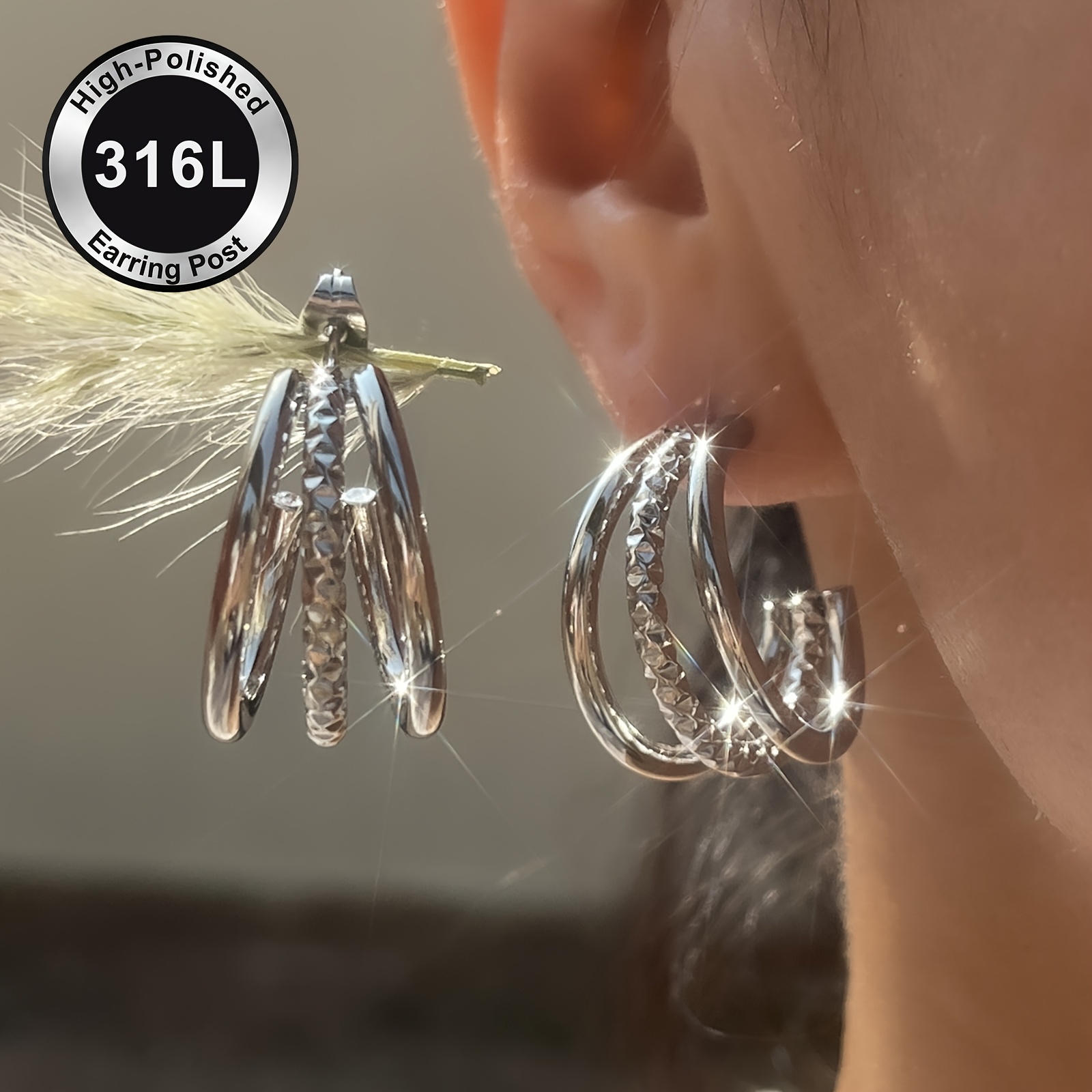 Women's High-Polished Stainless Steel Hoop Earrings