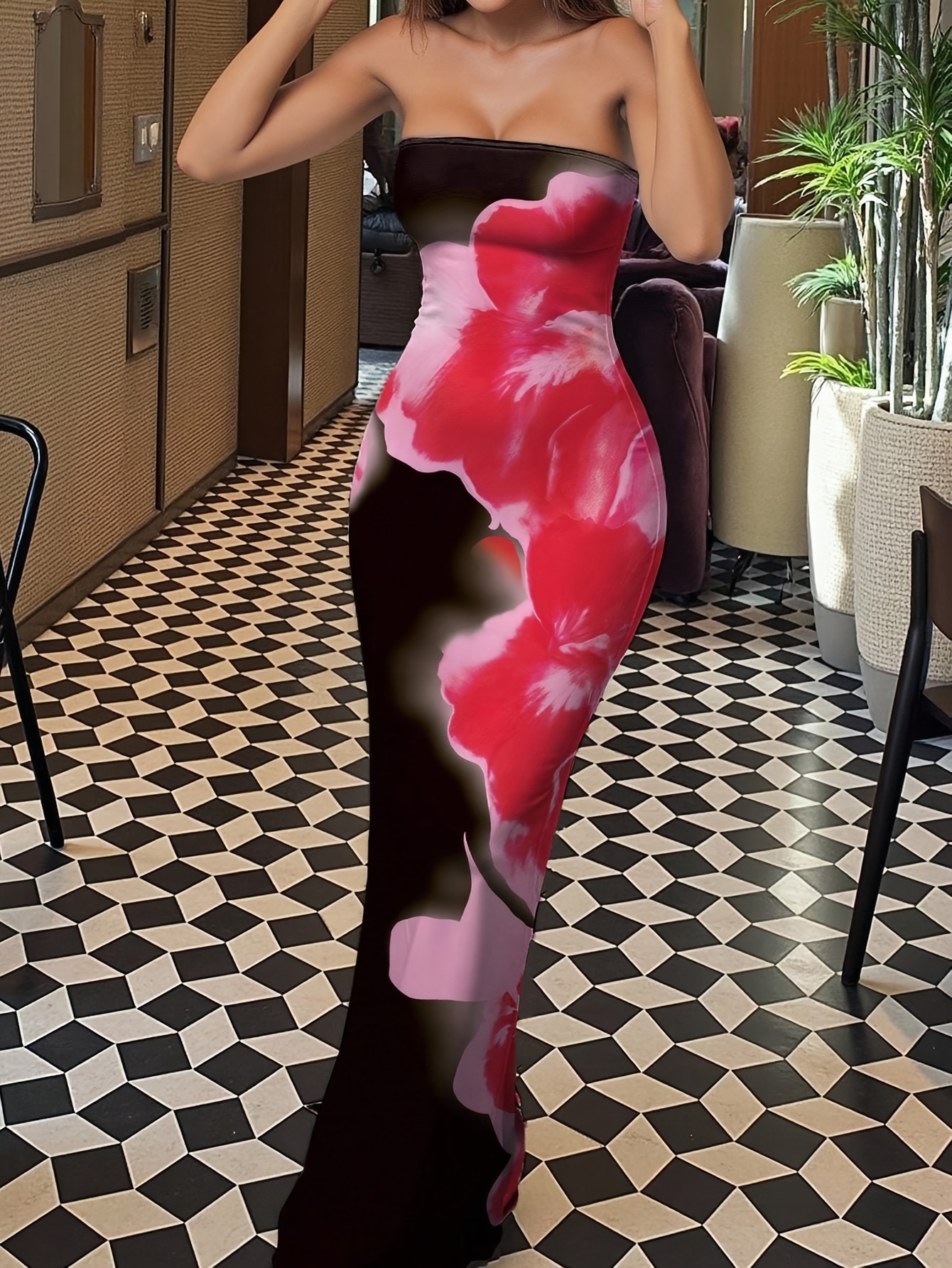 Women'S Elegant Floral Gradient Print Off-Shoulder Fitted Mini Dress for Summer