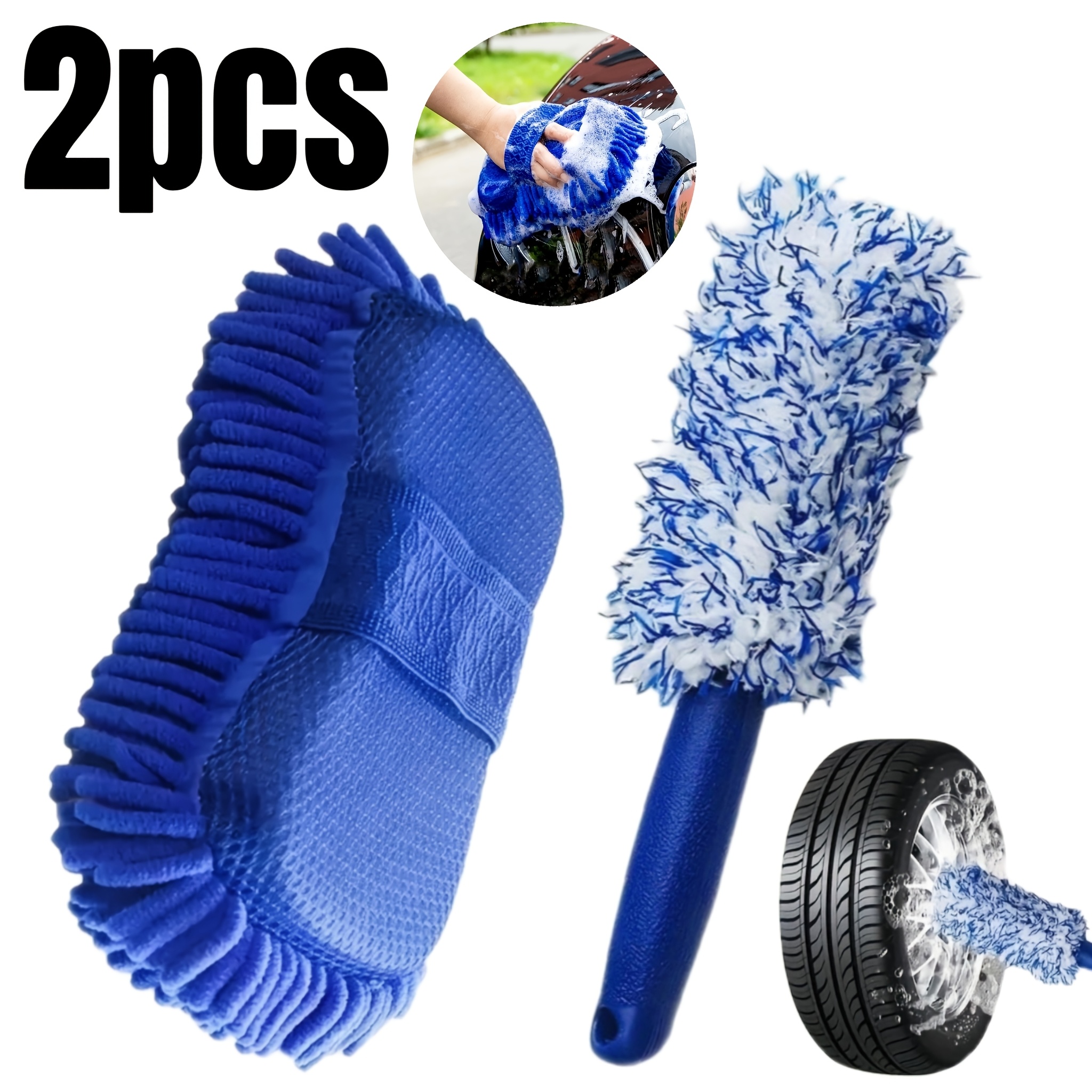 E-shop 2er-Set Auto Pflege Werkzeuge: Superweiche Mikrofaser Waschhandschuhe und eine Kratzfeste Felgenbürste, Ideal für die gründliche Reinigung und