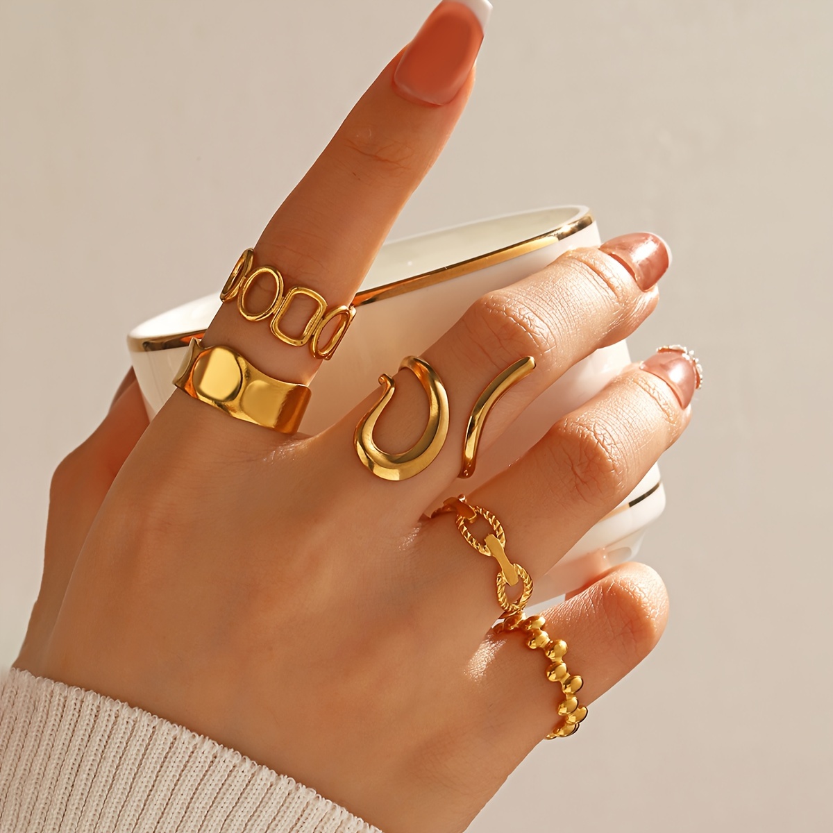 

18k Golden Plated Stainless Steel Fashion Geometric Set For Women, 5-piece Jewelry Collection