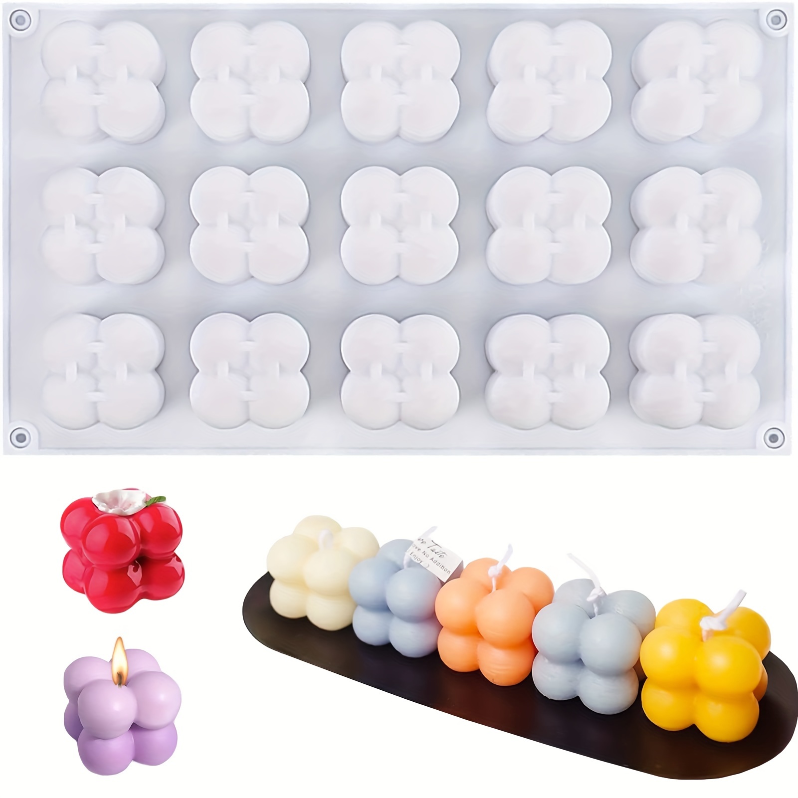 Image of Bubble Candle Silicone Mold, 15-in-1/6- Silicone Cube Candle Mold, Handmade Soy Wax Mold, 3d Mini Ball Resin Candle Mold, Used For Soap And Aromatherapy Candle Molds