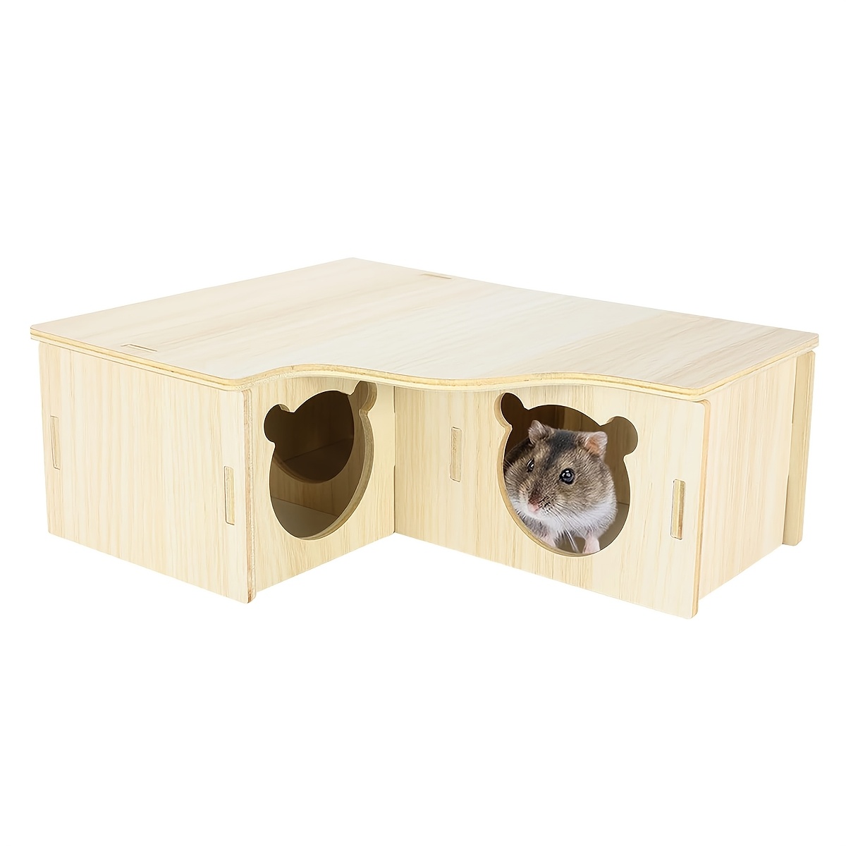 A Multi-room Hamster House Maze With 3 Hiding Spots, Featuring A Wooden Maze And Tunnels For Exploration, Decorated For The Hamster'
