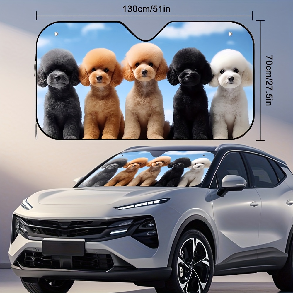 TEMU 1pc 5 Puppies Car Sun Visor Uv Reflective Sun Protection For Car Interior Safe Vehicle Accessory Sized For All Car Types, Interior Preserving