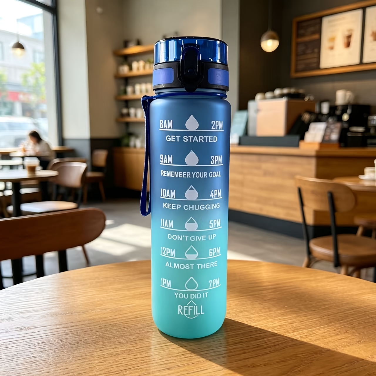 Image of 1000ml Portable Frosted Water Bottle Gradient Colored Cup Outdoor Sports Water Bottle Plastic Cup Portable Wear-resistant Tassel Water Bottle