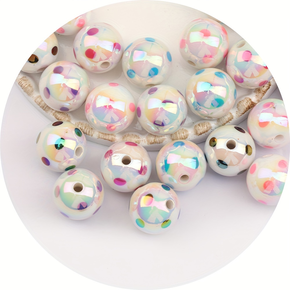 TEMU 15pcs Of Acrylic Light Colored Polka Dot Beads