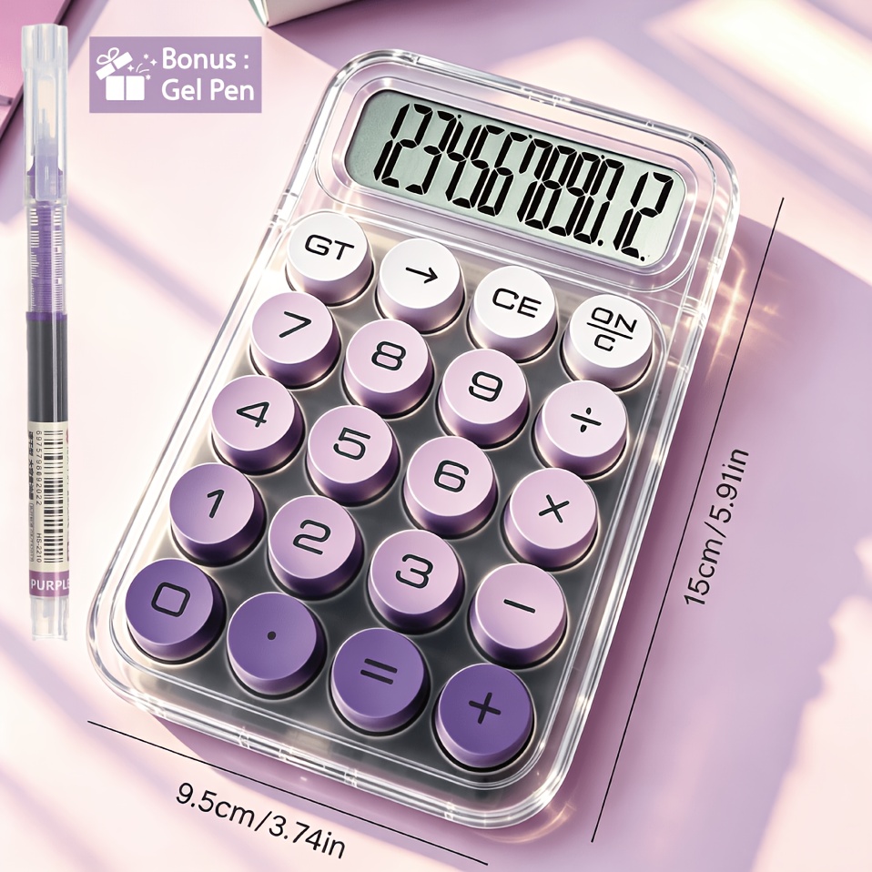TEMU Ensemble Ordinateur Portable de Rentrée Scolaire avec Stylo Offert - Mini, Transparent Dégradé, Portable, avec Grand Écran 12 Chiffres, Touches