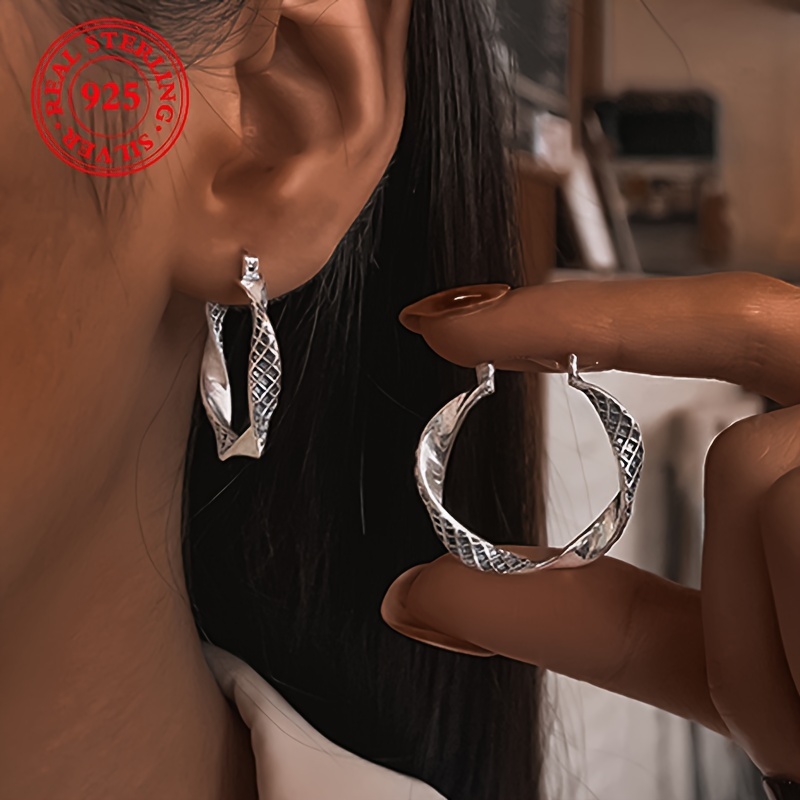 

Elegant Twisted Cable Hoop Earrings For Women - 925 Sterling Silvery, Vintage-, Casual Attire & Gifting