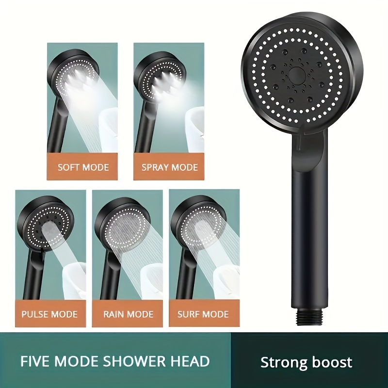 5-Mode High-Pressure Shower Head - Water-Saving Adjustable Spray, Easy Hang/Insert Installation, Durable Plastic Construction with Thin Mist Technology for Enhanced Bath Experience