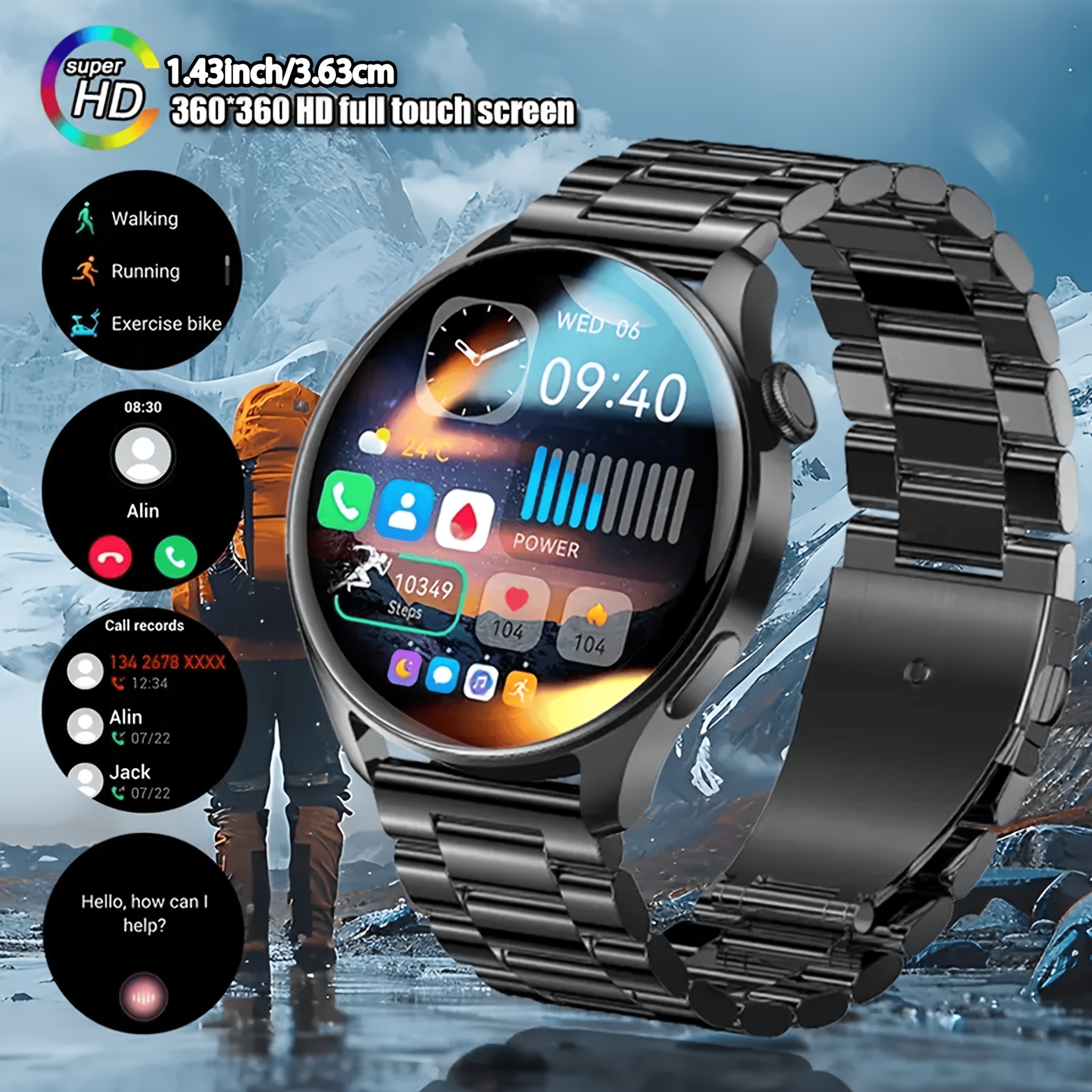 3.63 cm 360*360 HD Screen Smart Watch 280mAh Battery Outdoor Sports And Fitness Message Push Music Control Weather Display Wireless Call Unisex Smart Watch 2024 New, Workout Companion, Activity Monitor, Modern Wearable, Sleek Smartwatch, Longlasting