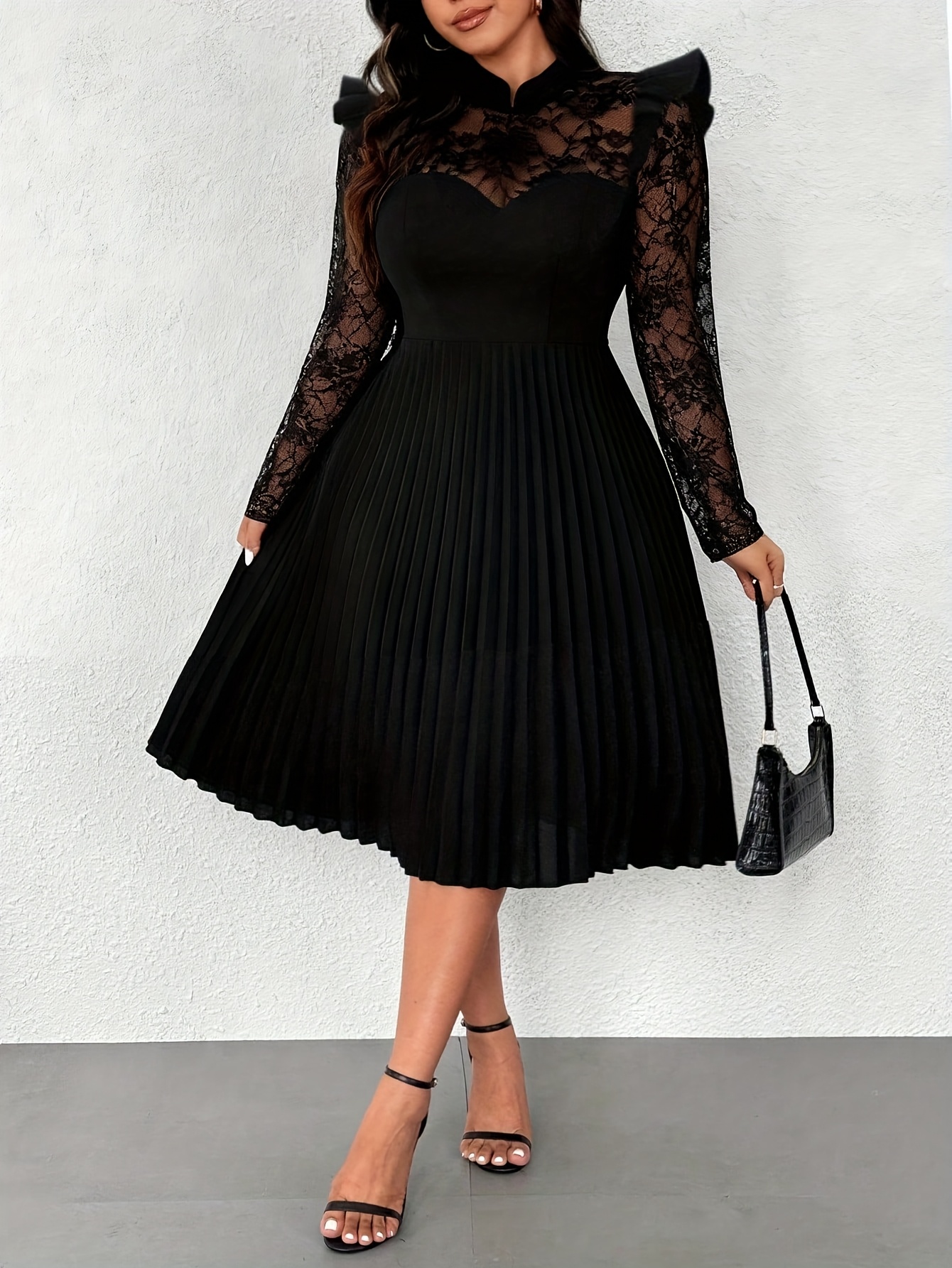flowy black dress with sleeves sold on Temu Canada