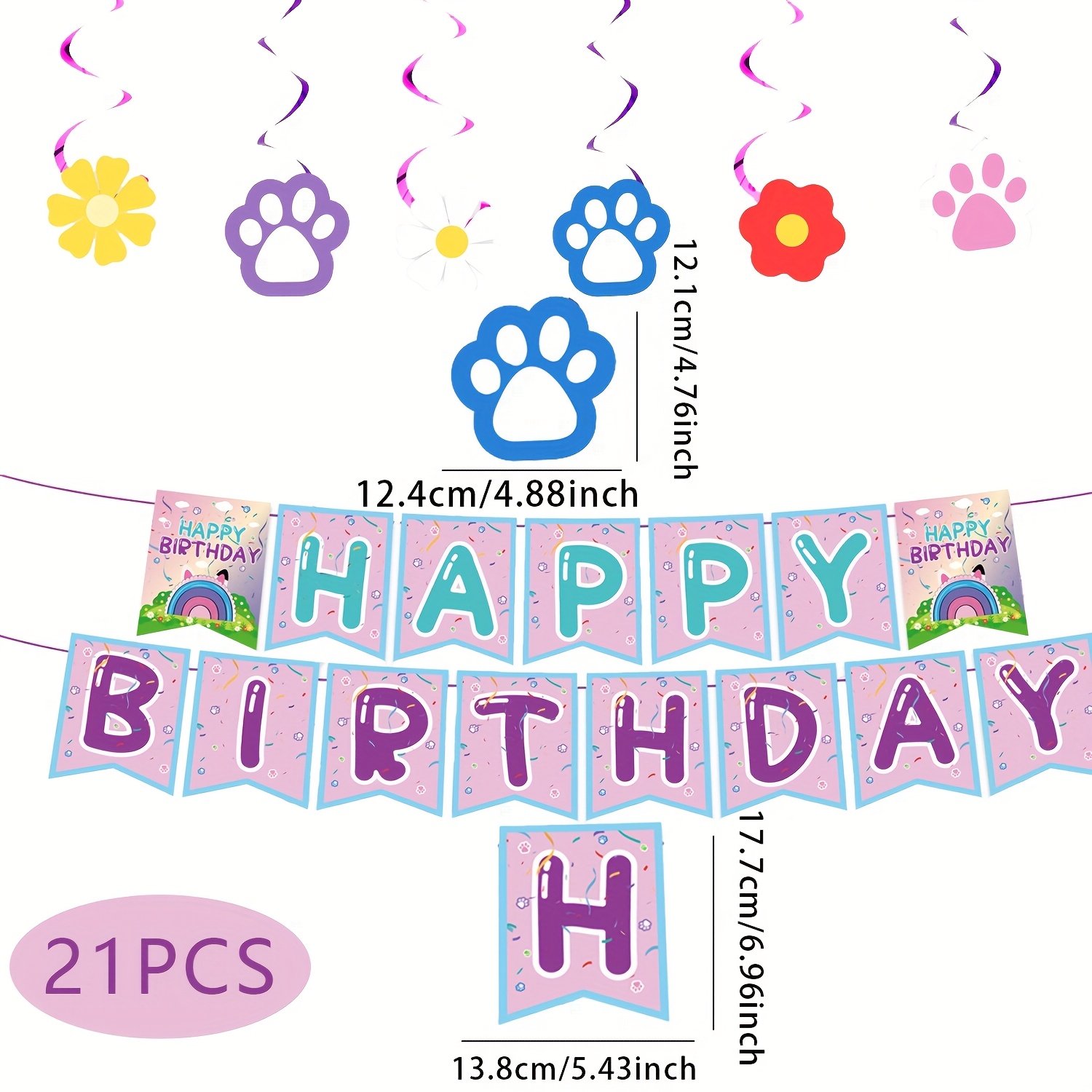 Image of 21pcs Cute Kitten Doll House Birthday Banner With Rainbow Arch & Hanging Cat Dolls - ' Party Decorations For 1 Birthdays, Showers, Wedding & ' Parties - Paper Party Supplies