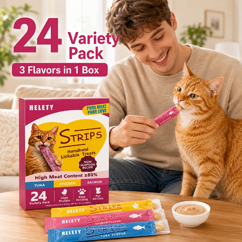 TEMU 24pcs/box Lickable Wet Cat Treats (12oz), Tuna Flavor, Flavor Cat Treats, Puree Snacks For Cats