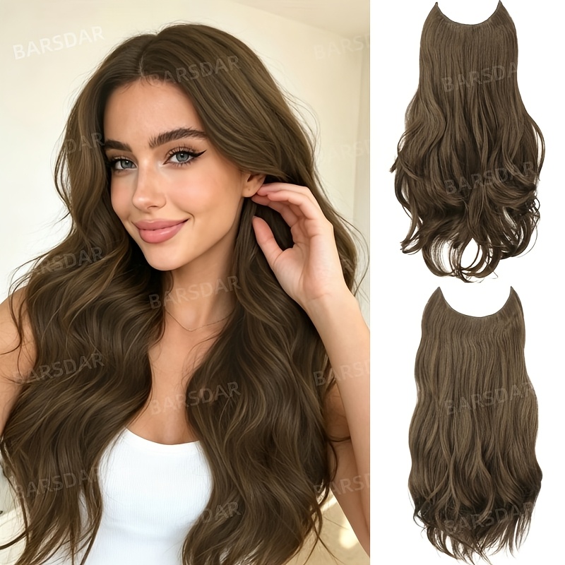 Image of 2pcs Invisible Wire Synthetic Wavy Hair Extensions Barsdar 20 Inch & Layered Wave, Looking, Lace Weft 4 Clips, Soft Lightweight , -free, 2 Different Styles To Add Volume, Wear