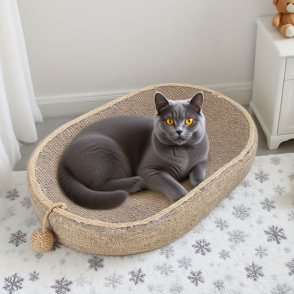 TEMU A Large, Durable Jute Scratching Board For Cats, With A Jute Toy Ball. It Serves As A Scratching And Resting Area, Designed To . The Raised Edges Provide Protection