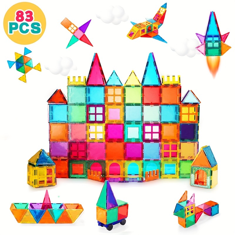 

83pcs Vibrant 3d Magnetic Building Blocks Set For - Abs Stem Construction Toys With Castle & Airplane Designs - Ideal Birthday Gift, Random Colors, Kid Toys