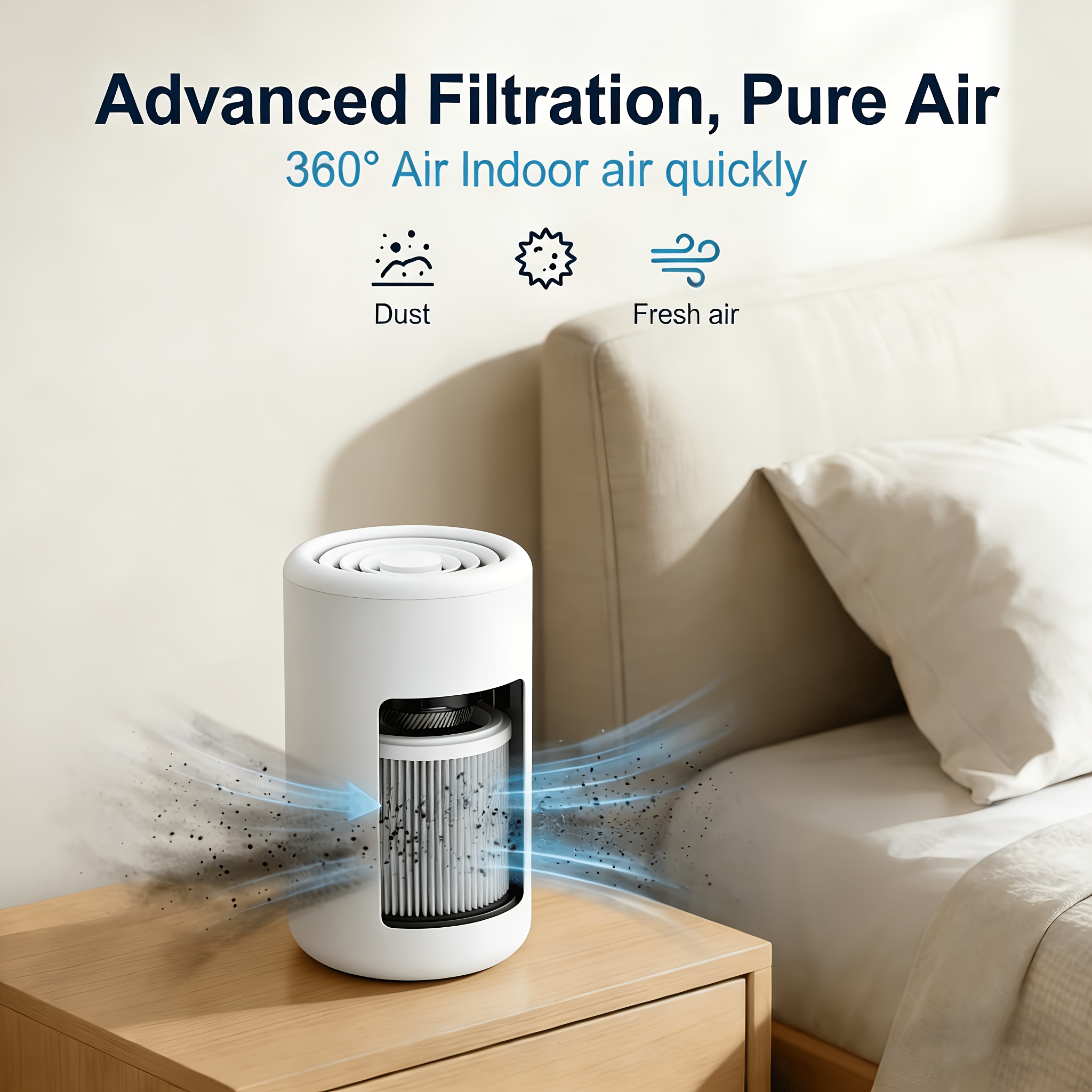 2026 New Model HEPA Negative Ion Desktop Air Purifier | Quiet Anti-Allergy Odor Eliminator | Effectively Removes Pet Dander, Cigarette Smoke, Pollen, Formaldehyde, and PM2.5 | Equipped with Type-C Port, Suitable for Bedrooms and Offices