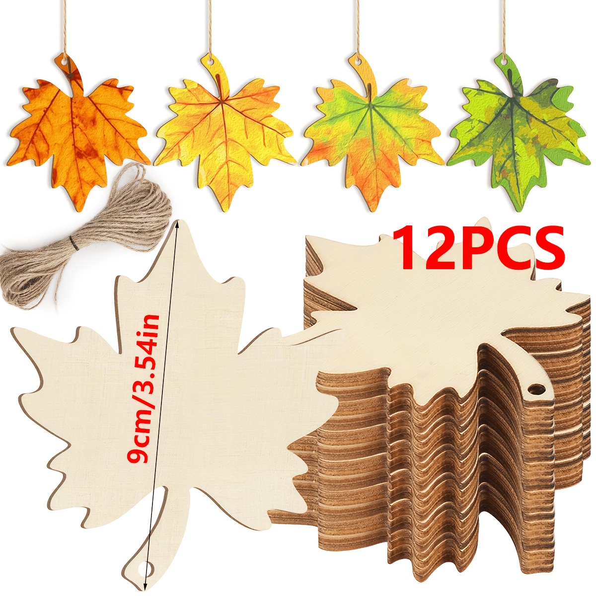 TEMU 12/24pcs Décorations Suspendues d'Automne de Feuille d'Érable avec 10M de Ficelle de Jute, Décor d'Halloween et de Thanksgiving, Vierge Sculptée