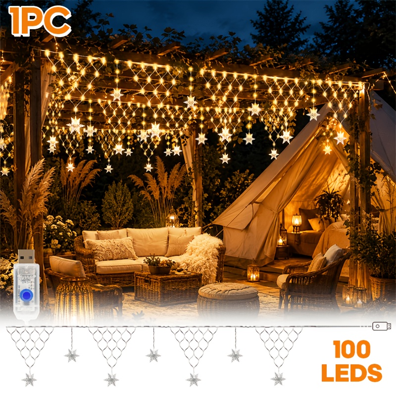 TEMU 600cm/236inch Usb Triangle Grid Snowflake Pendant Lights, Led Christmas Decorative Outdoor String Lights, 8 Lighting , Ip44, For Indoor Windows,