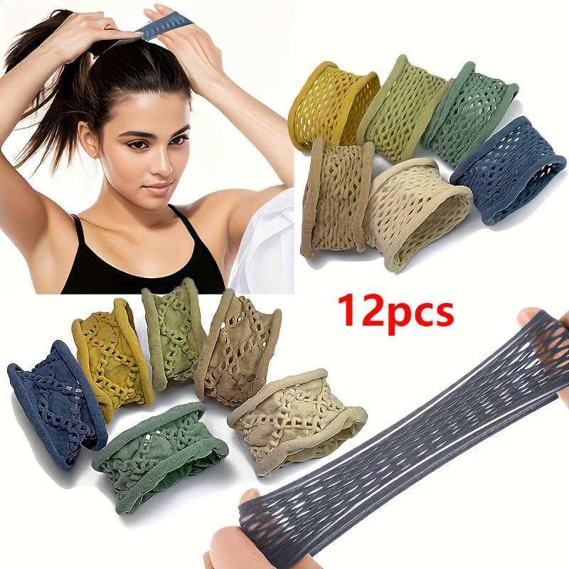 12pcs fashion mesh seamless elastic hair ties high   fabric minimalist style solid color