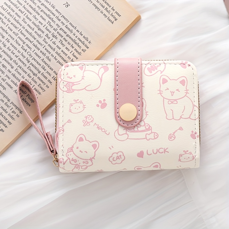 Printed Cute Bear Women's Wallet, Original Minimalist Snap Closure Student Short Women' Purse Clutch