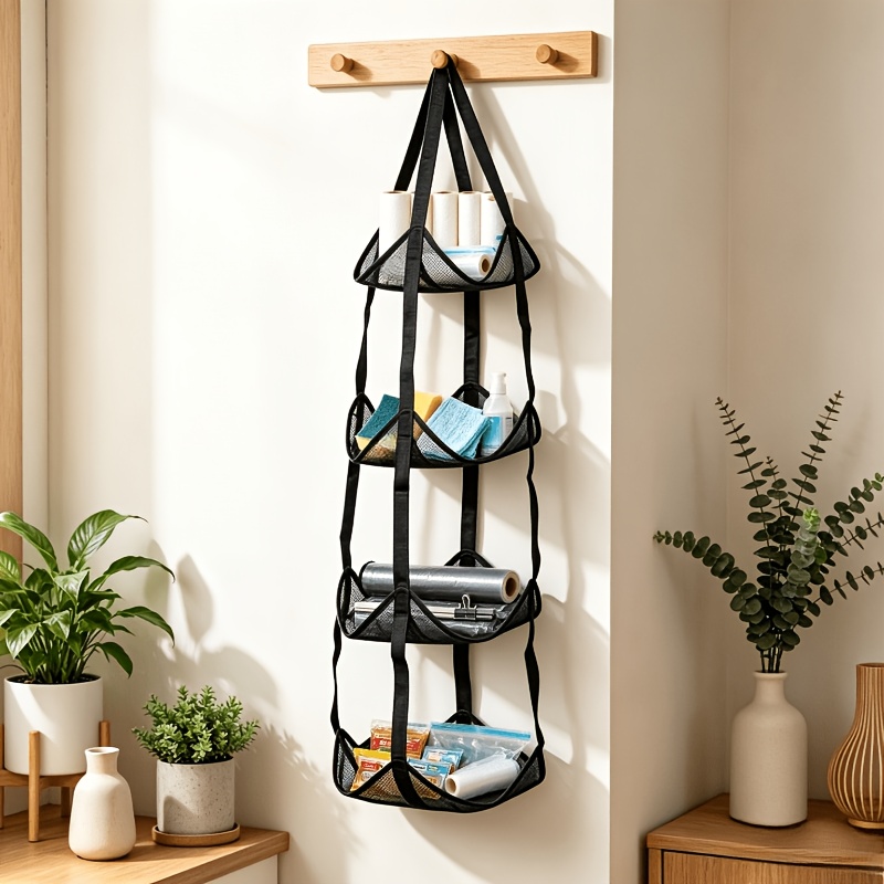 TEMU Cisily 4-tier/3-tier Foldable Storage Basket With Door Hanging Shelf - Multi-tier Suitable For Balls,, Books, Gear - Space-saving Foldable Rack