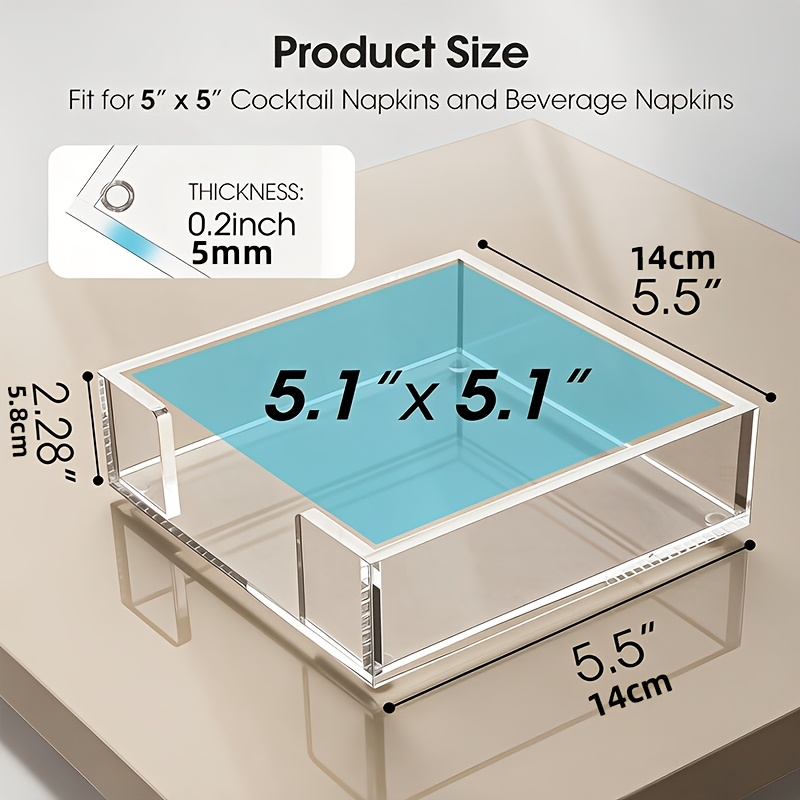 TEMU Servilletero acrílico de de real para mesa, portatoallas transparente para invitados | Compatible con servilletas de 5x5, construcción acrílica