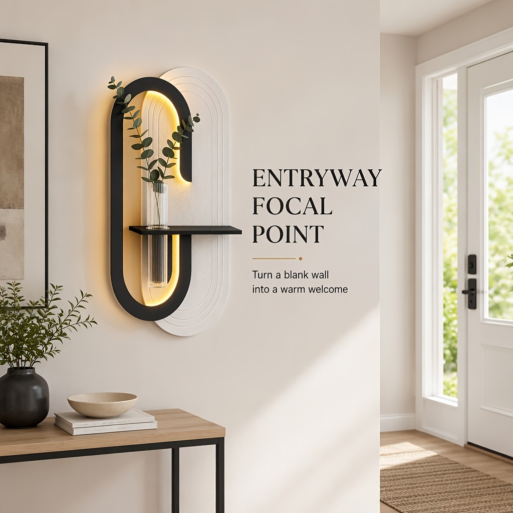 TEMU Hand-polished Textured Led Wall Art, Integrated With A Shelf And Vase | Design Specifically For Art- Interior Design | Minimalist Led Wall