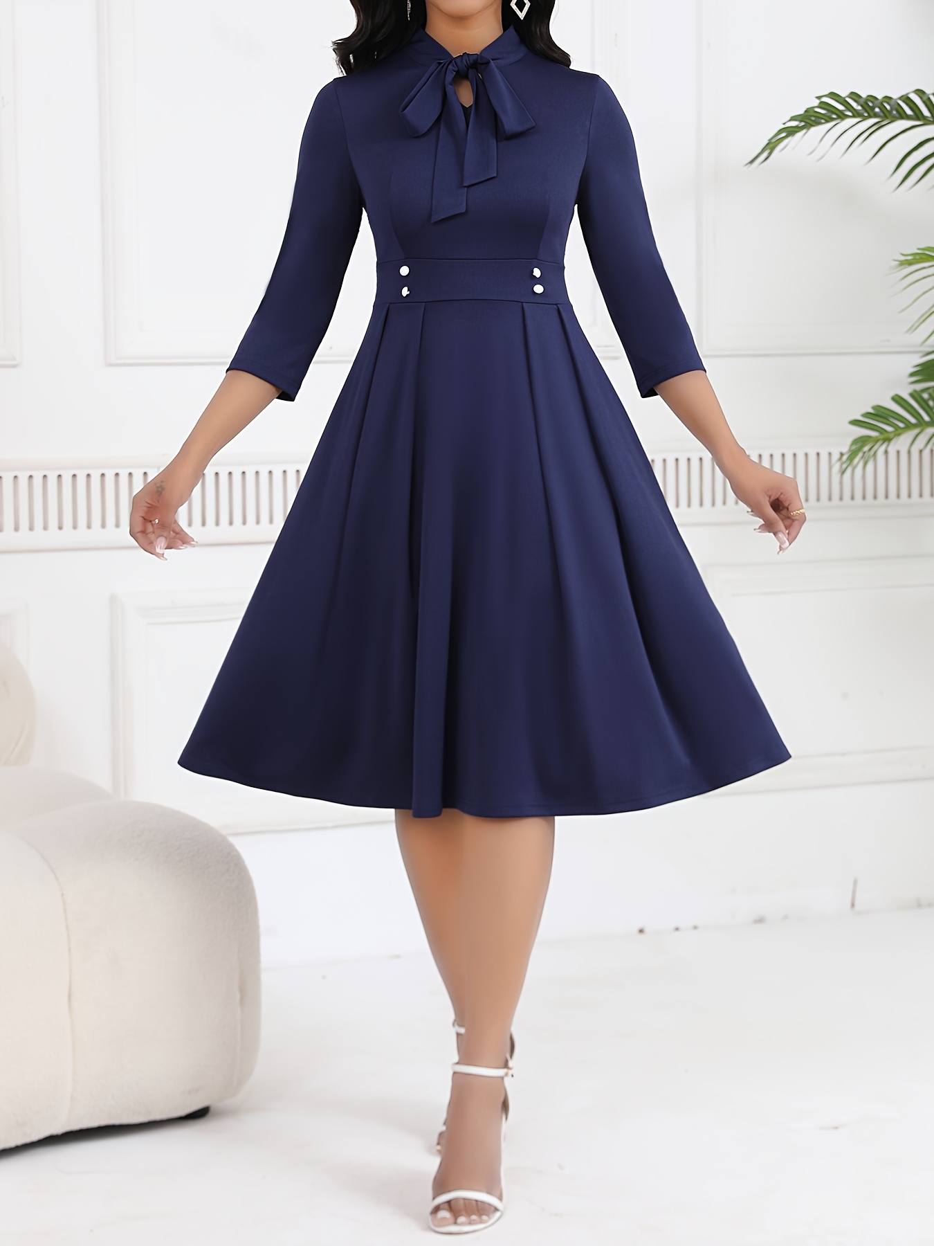 Elegant And Stylish Women'S Dress, Fitted And, Solid Color, Model WJ292