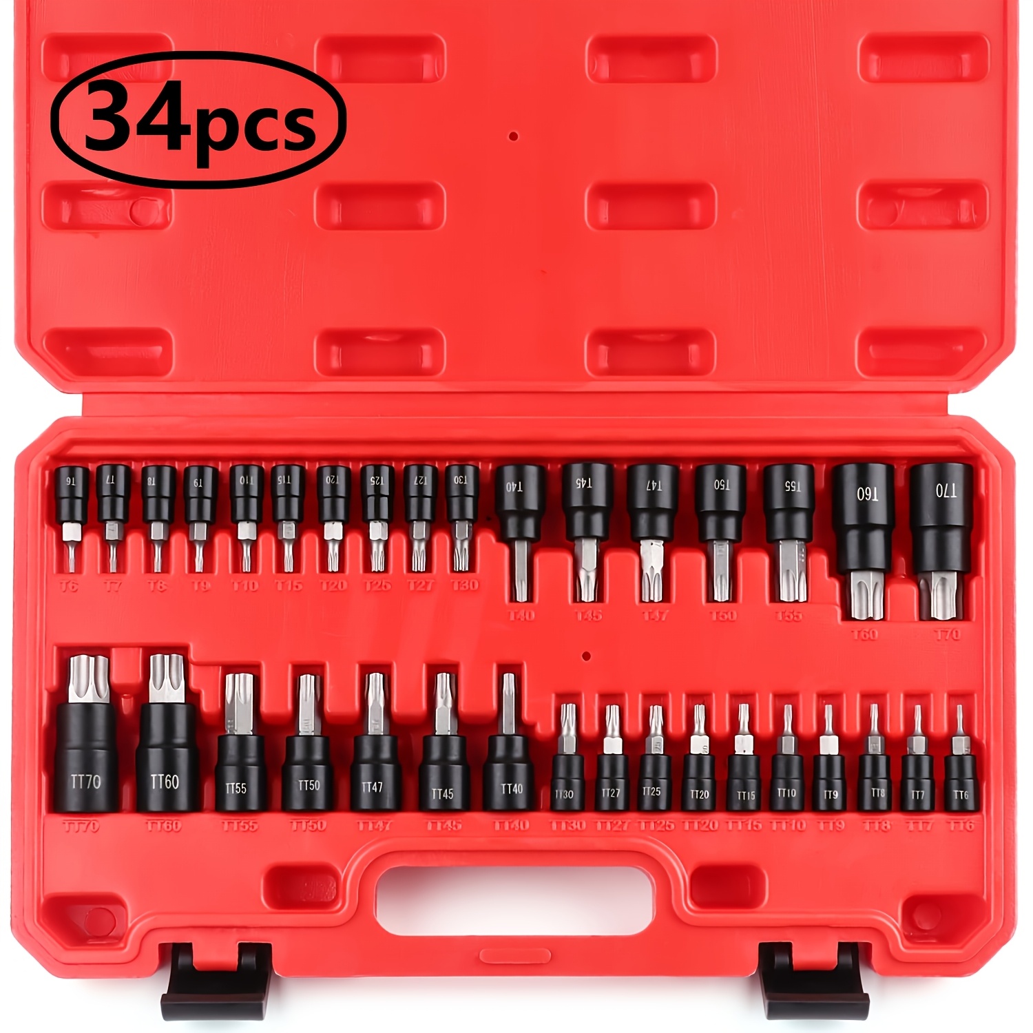 Torx Bit Hex Socket Set, 34pcs Sockets Set Premium S2, 1/4" 3/8" 1/2" Drive For Torque Wrench, Ratchet Wrench, Impact Power Drills