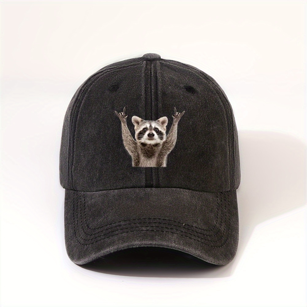 

Unisex Baseball Cap With Raccoon Print, Washed Sweat-absorbent Breathable Adjustable Hat