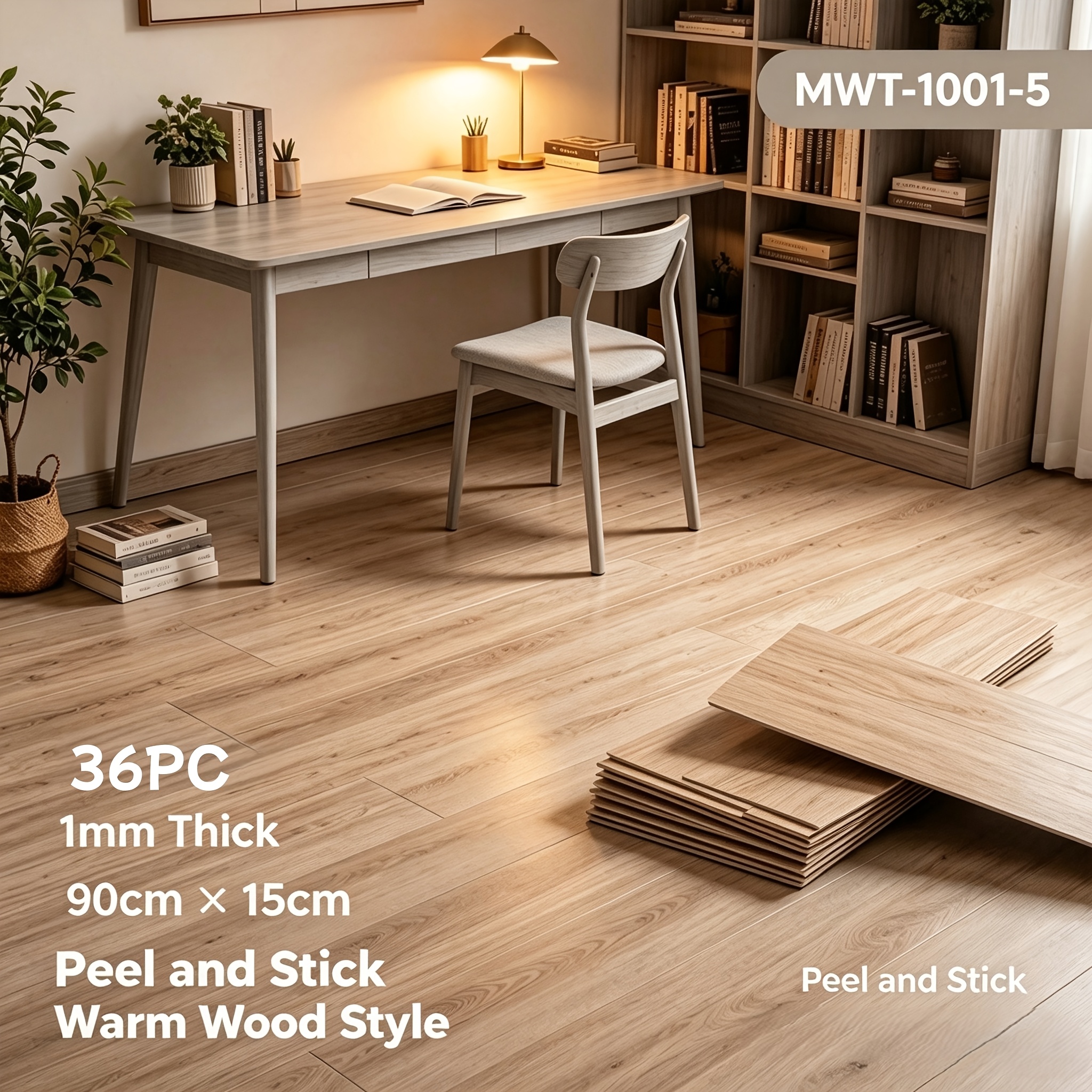 TEMU Set Of 36 Pvc Floor Tiles (90 X 15 Cm), Self-adhesive Vinyl Flooring, Scratch-resistant, Slip-resistant, And , Suitable For Home Decor In Areas