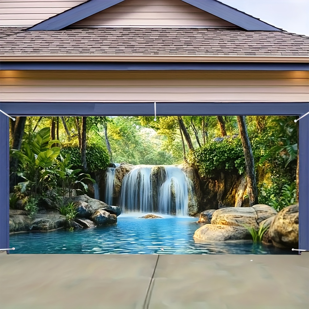 

Rustic Waterfall Scene Garage Door Banner - Large Polyester Outdoor Decoration For Bbqs, Family & Events