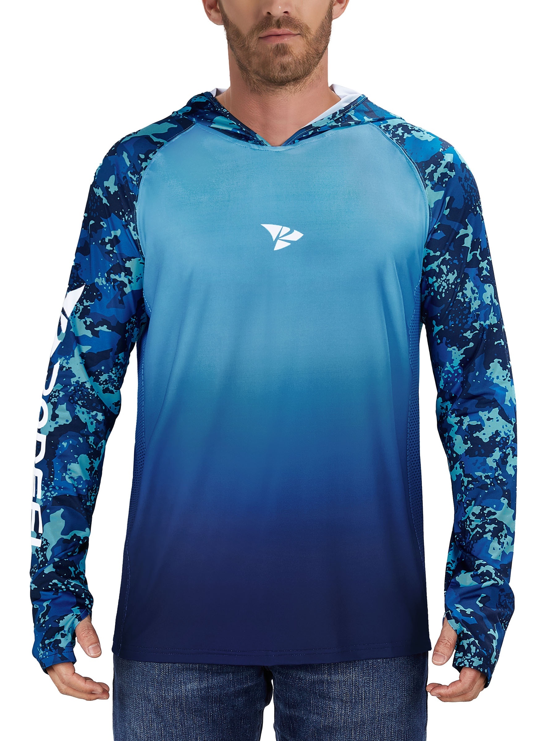 KEFITEVD Mens UPF 50+ Sun Protection Hoodie Shirt Long Sleeve Rash Guard SPF  Shirts for Men UV Shirts Hiking Shirts Running Shirts Fishing Shirts  Lightweight Azure