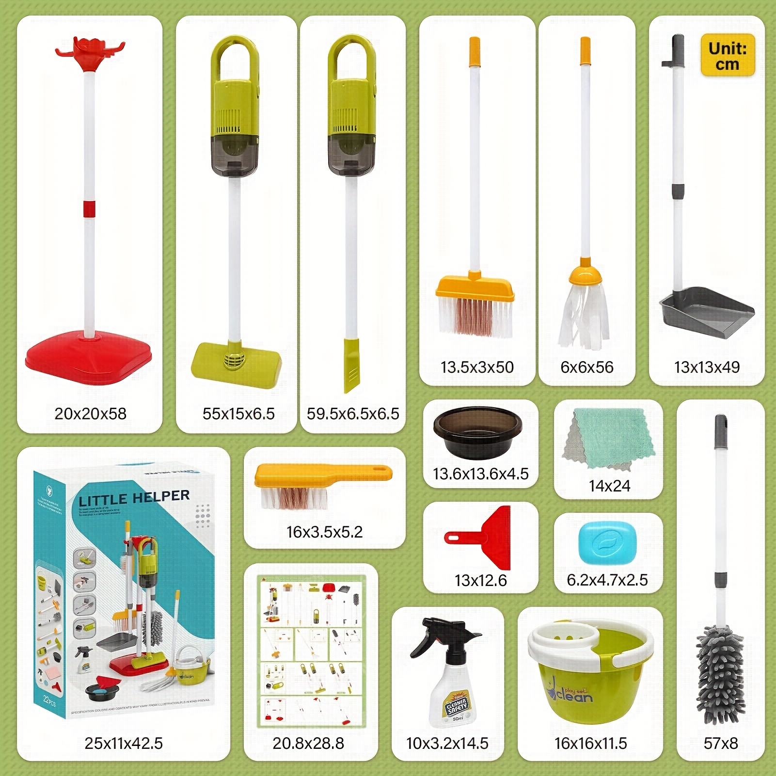 Children's Simulated Cleaning Tool Cart Pretend Play Set