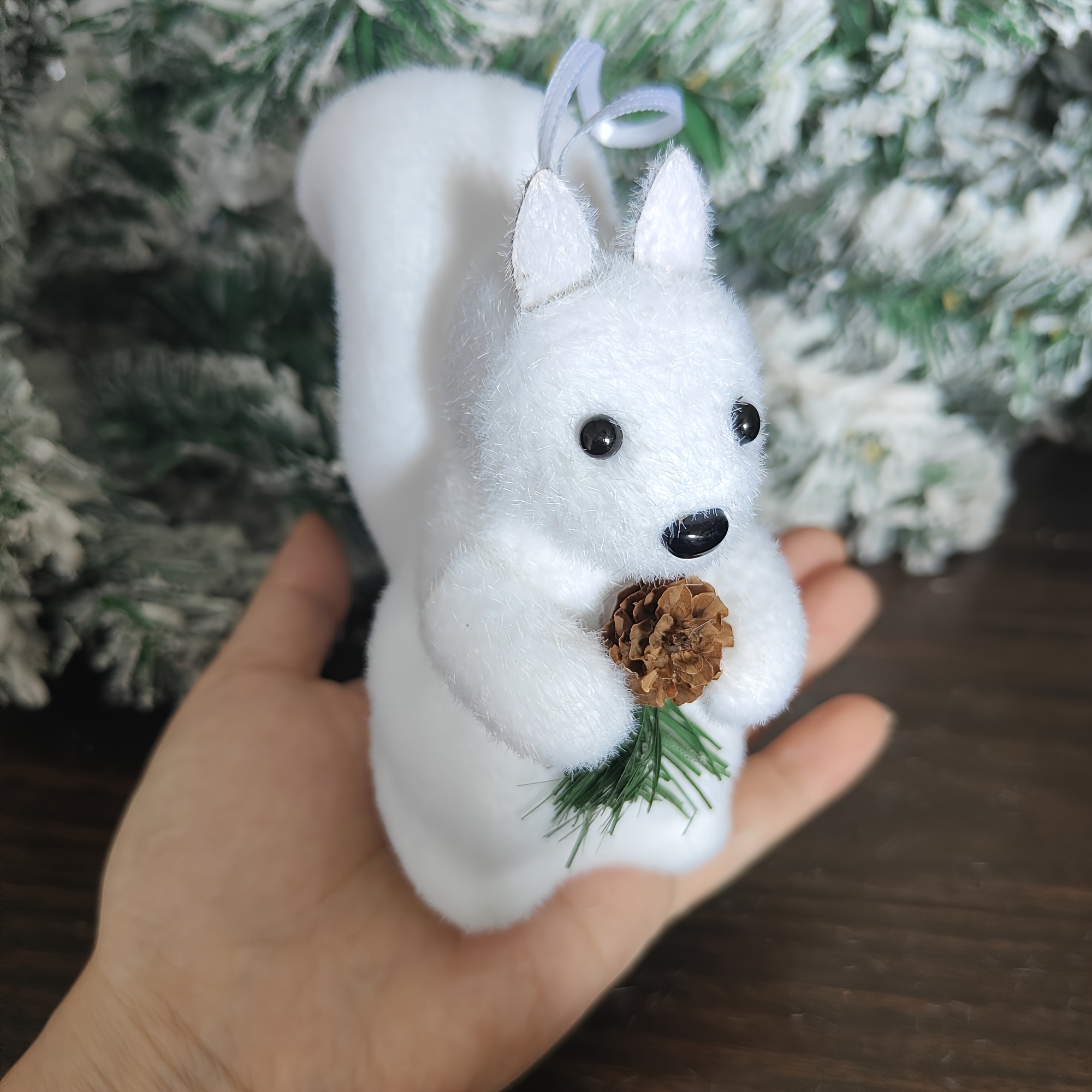 TEMU Soft Pvc Stuffed Squirrel & Snowman Plush Ornament With Pine Cone & Leaves - Fluffy Winter Tree Decoration Suitable For Christmas Tree,, Desk & Stuffed Animal ()