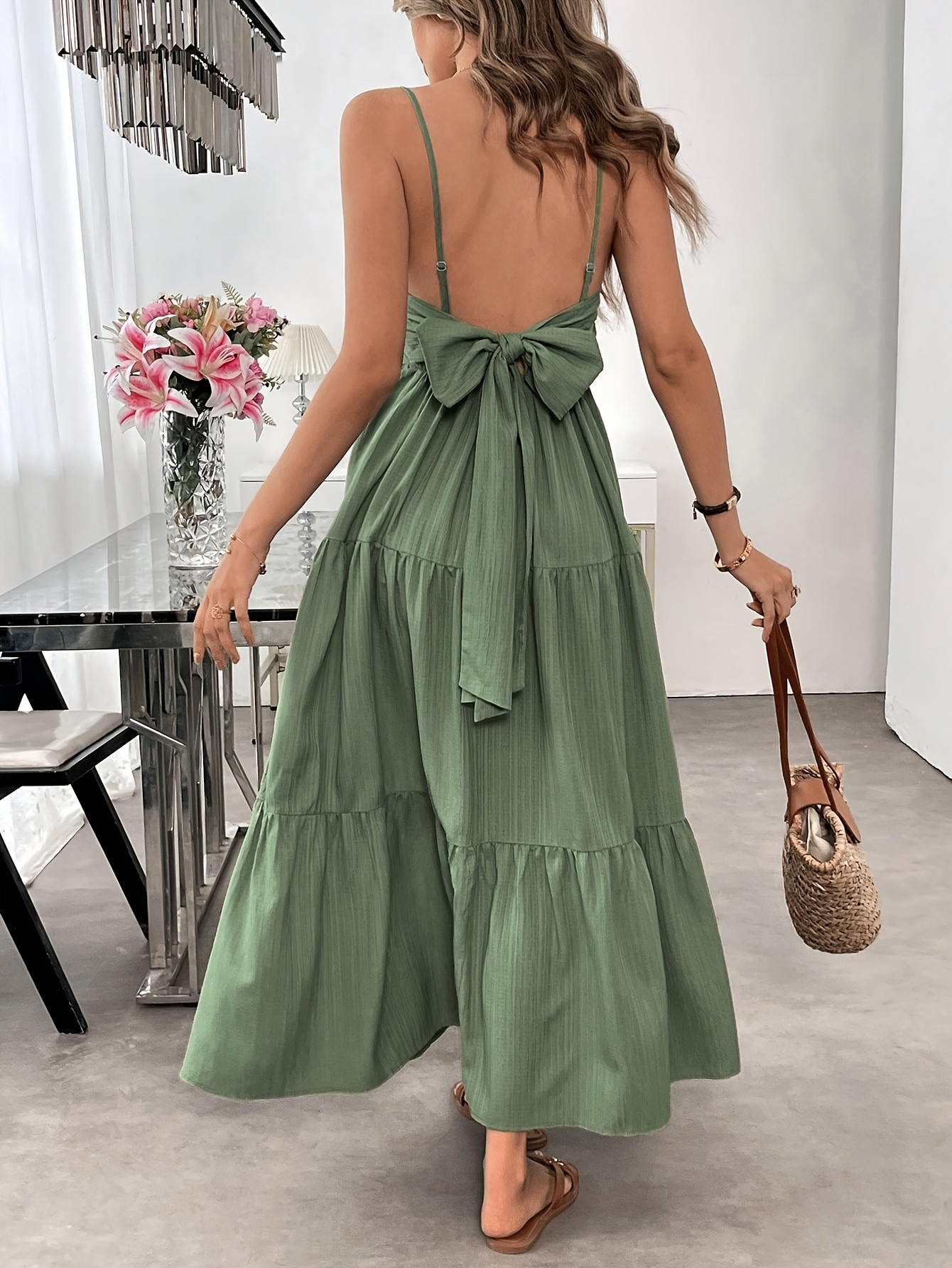 Elegant Off-Shoulder Green Maxi Dress with Ruched Detail - Sleeveless,  Flowing Design * Spring/Summer/Fall, Adult Women'S Fashion, Casual  Attire|Ruched Detail Dress|Polyester Fabric
