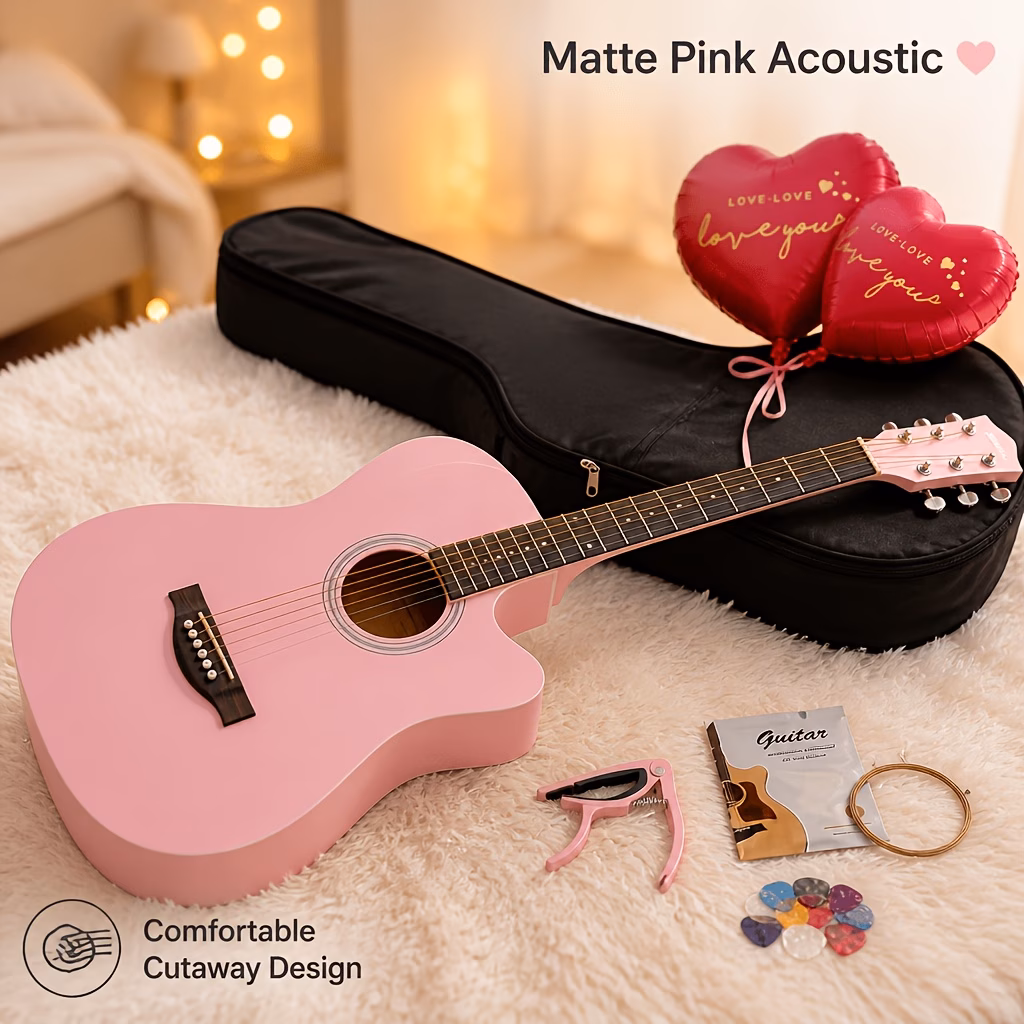 38 Inch Cutaway Acoustic Guitar, Easy Fret Press for Beginners,...