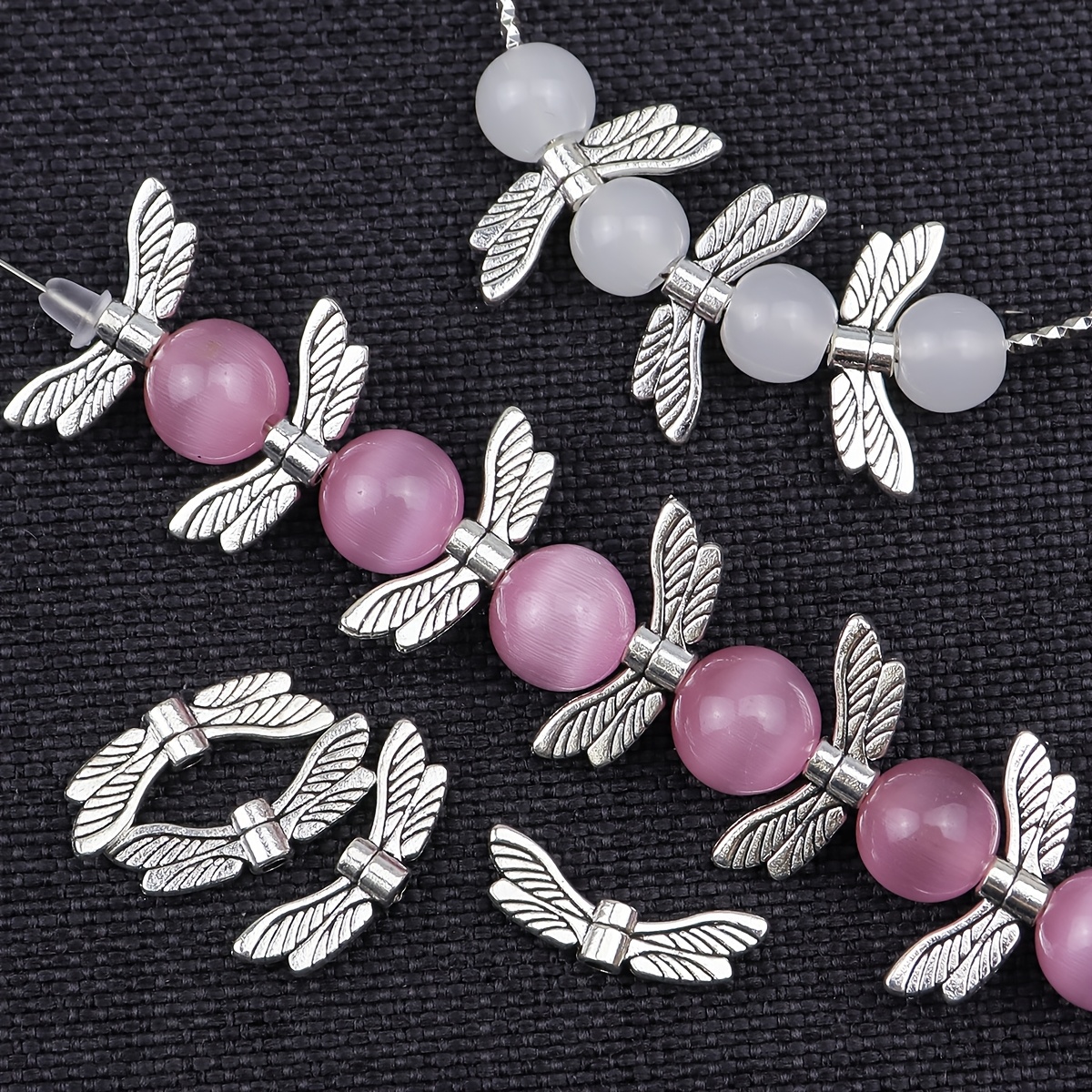 

30pcs Antique Silvery Zinc Alloy Dragonfly Wing Spacer Beads For Making - Ideal For Earrings, Necklaces, Bracelets & Holiday Gifts