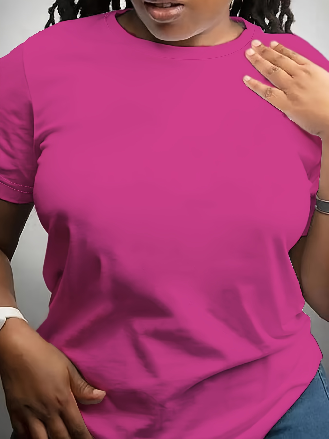 Damen Casual T-Shirt Solid Color Low Cut 3/4 Ärmel - Bequemes Alltags Oberteil