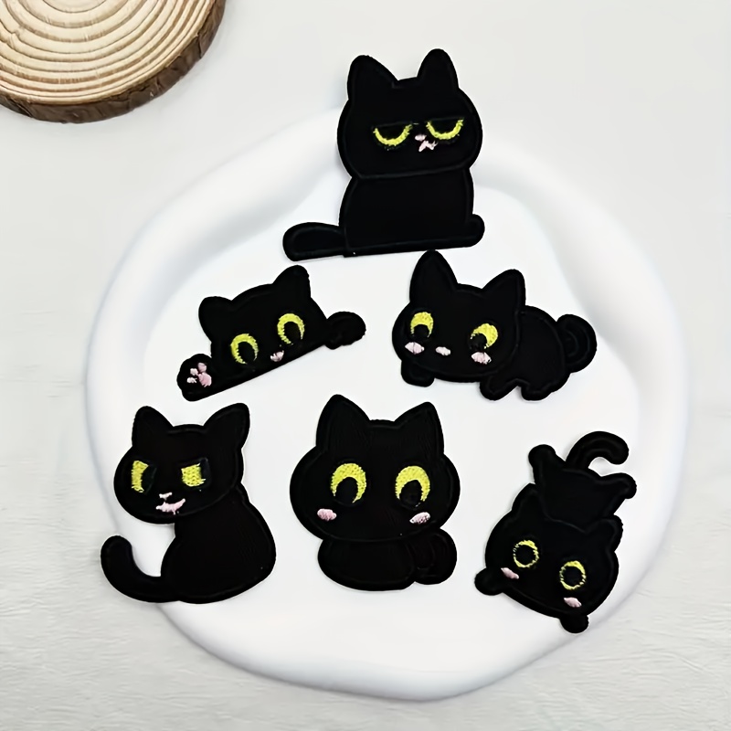 

6pcs Black Cartoon Embroidered Iron-on Patches, No-sew Fabric Appliqués For Repair - Ideal For Jeans, Sweaters & Jackets