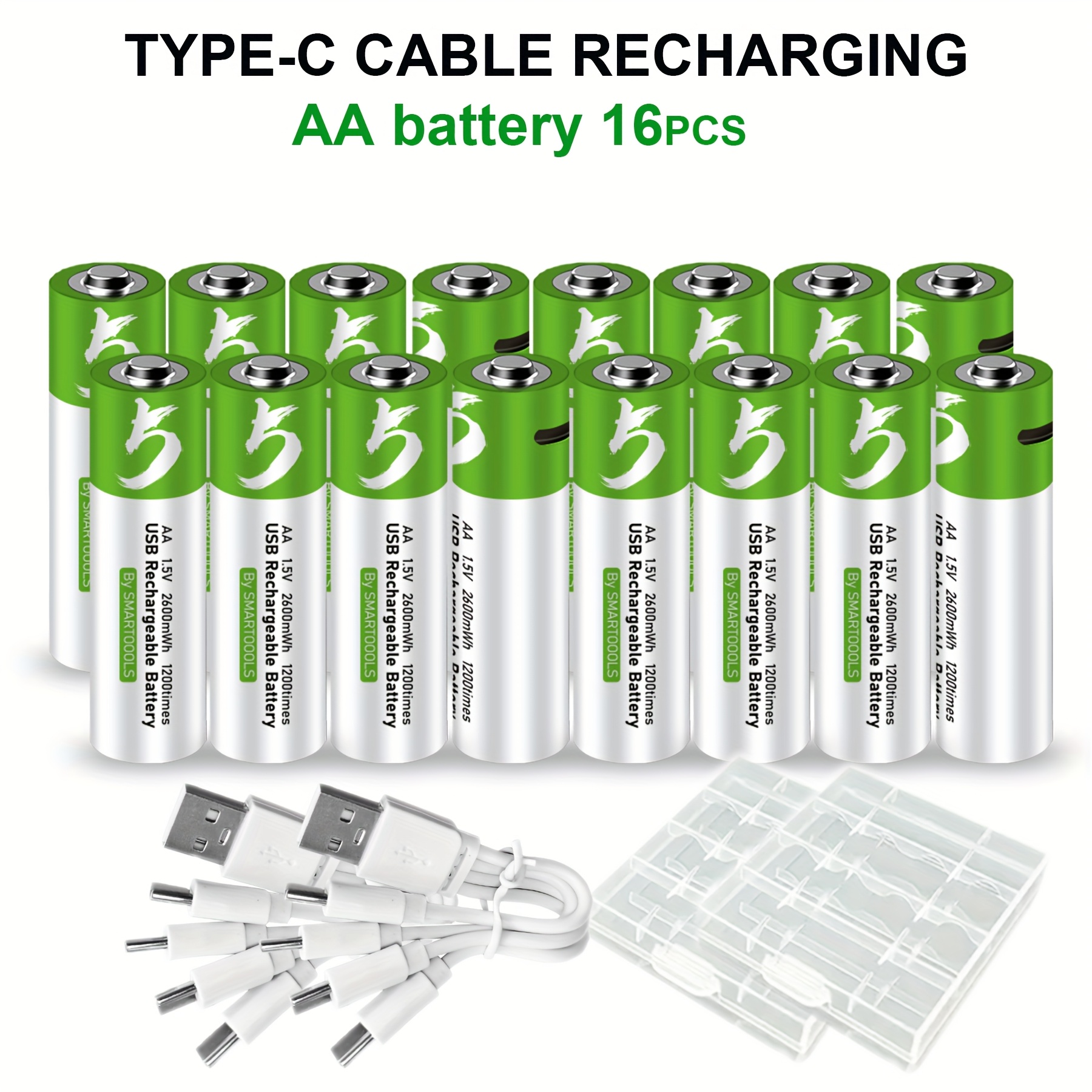 TEMU 16pcs Aa Battery Aa Batteries, Usb/type- Rechargeable Lithium , High Capacity 1.5v 1733mah 2600mwh Rechargeable Lithium Battery, 1.5 Hours Fast