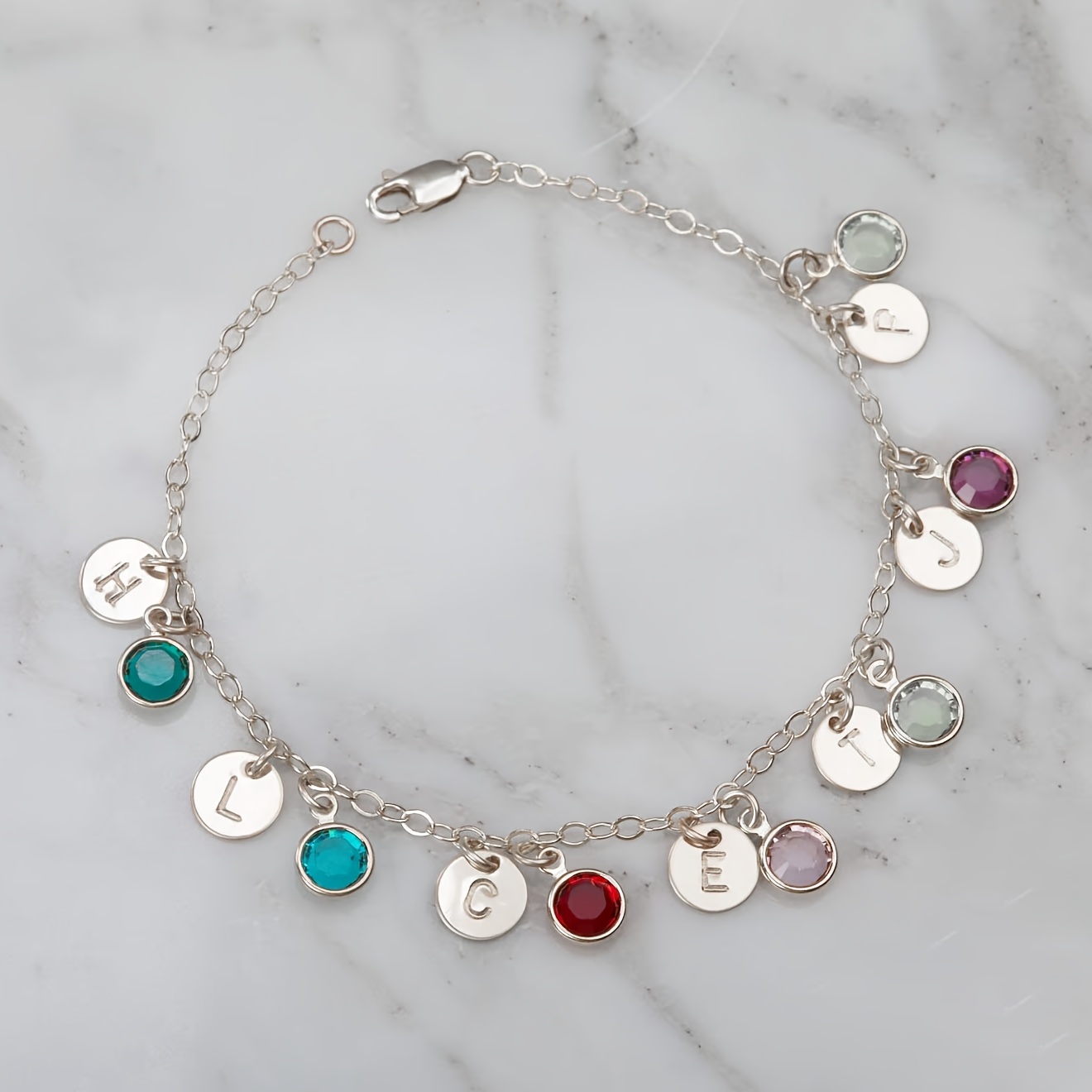Customizable Bracelet with Personalized Letters and Birthstones