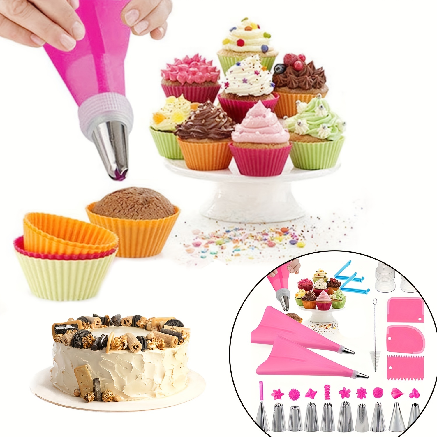 

1 Set Reusable Silicone Piping Bags With Anti-burst Design, Non-slip Icing Bags For Cake Decorating, Cupcake & Cookie Baking, Includes Multi-functional Pastry Nozzles, Uncharged Baking Gadgets