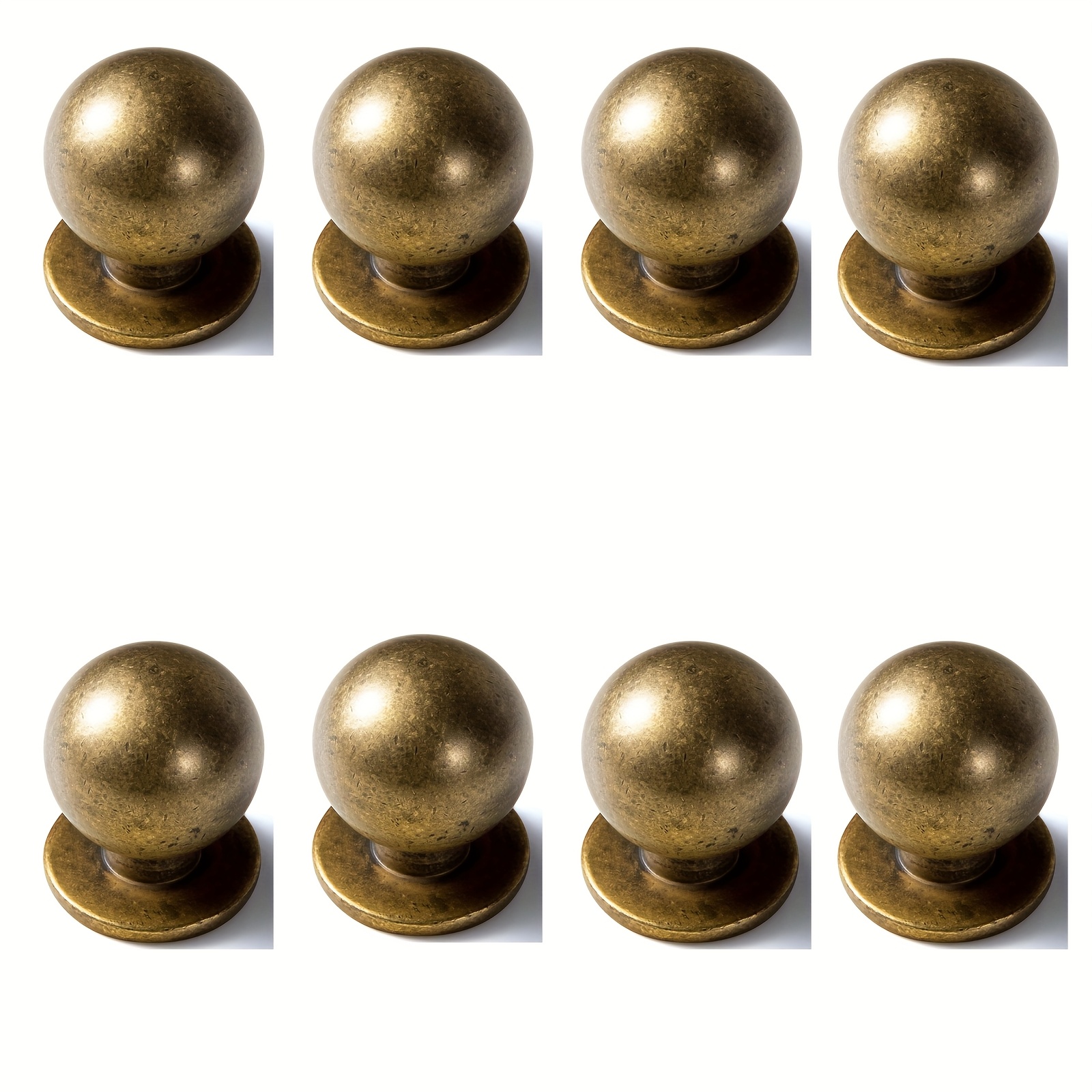 TEMU 8pcs Polished Brass Cabinet Handles - Vintage-inspired Spherical Drawer Pulls, Alloy Hardware With Black Backing Plate For Secure Mounting,