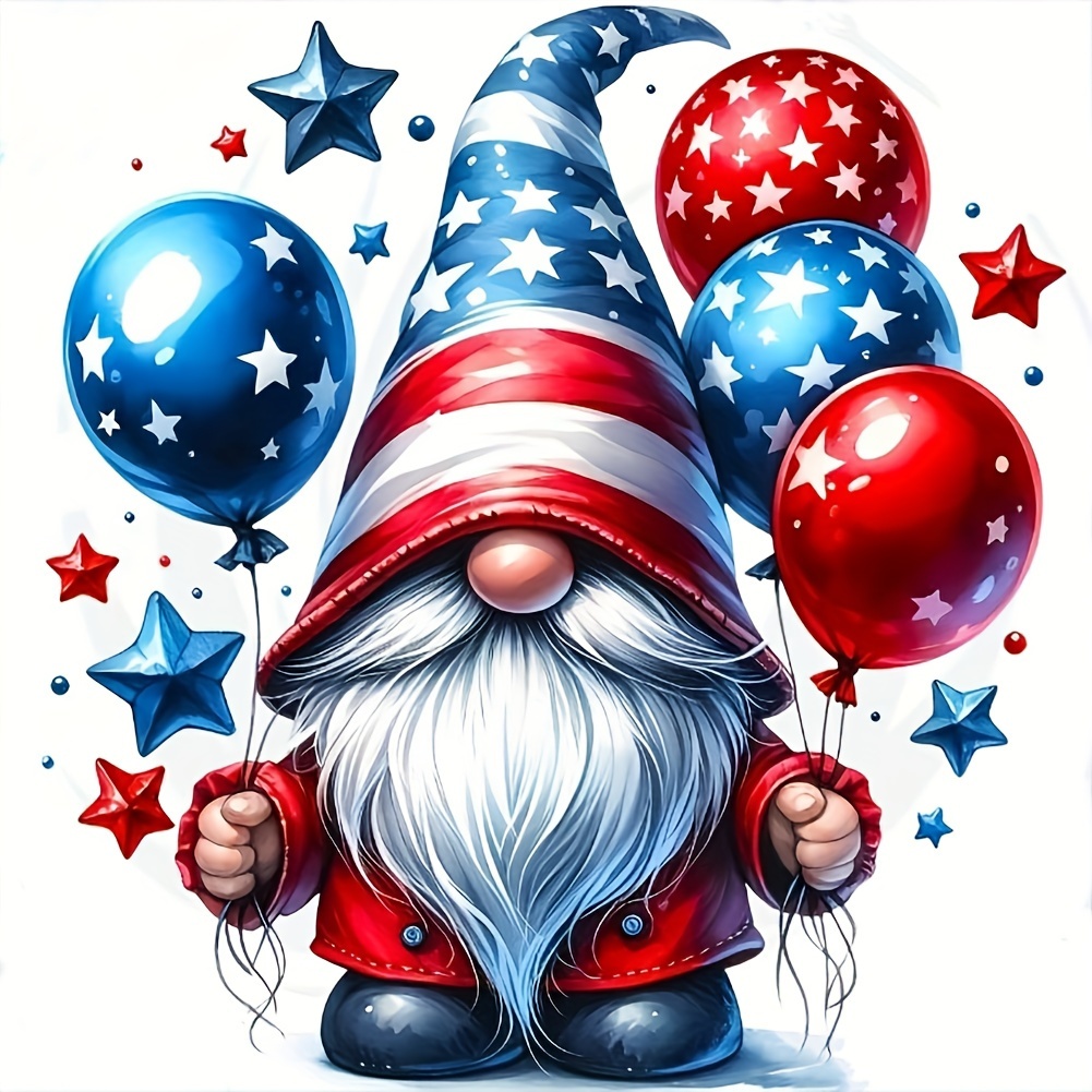 

5d Diy Diamond Painting Kit - Patriotic Gnome With Balloons | Anime Theme | Round Acrylic Diamonds | Full Drill Embroidery Stitch Arts Craft For Wall Decor | 30x30cm