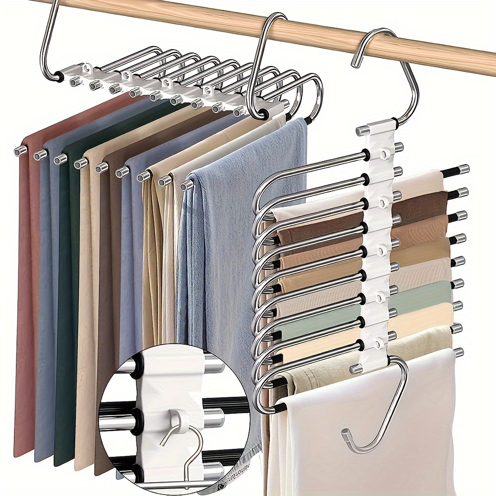 

Space-saving 5-layer Pants Hanger - Non-slip, Stainless Steel Jeans Rack With Extra Hooks For Leggings & Trousers - Closet Organizer For Efficient Storage